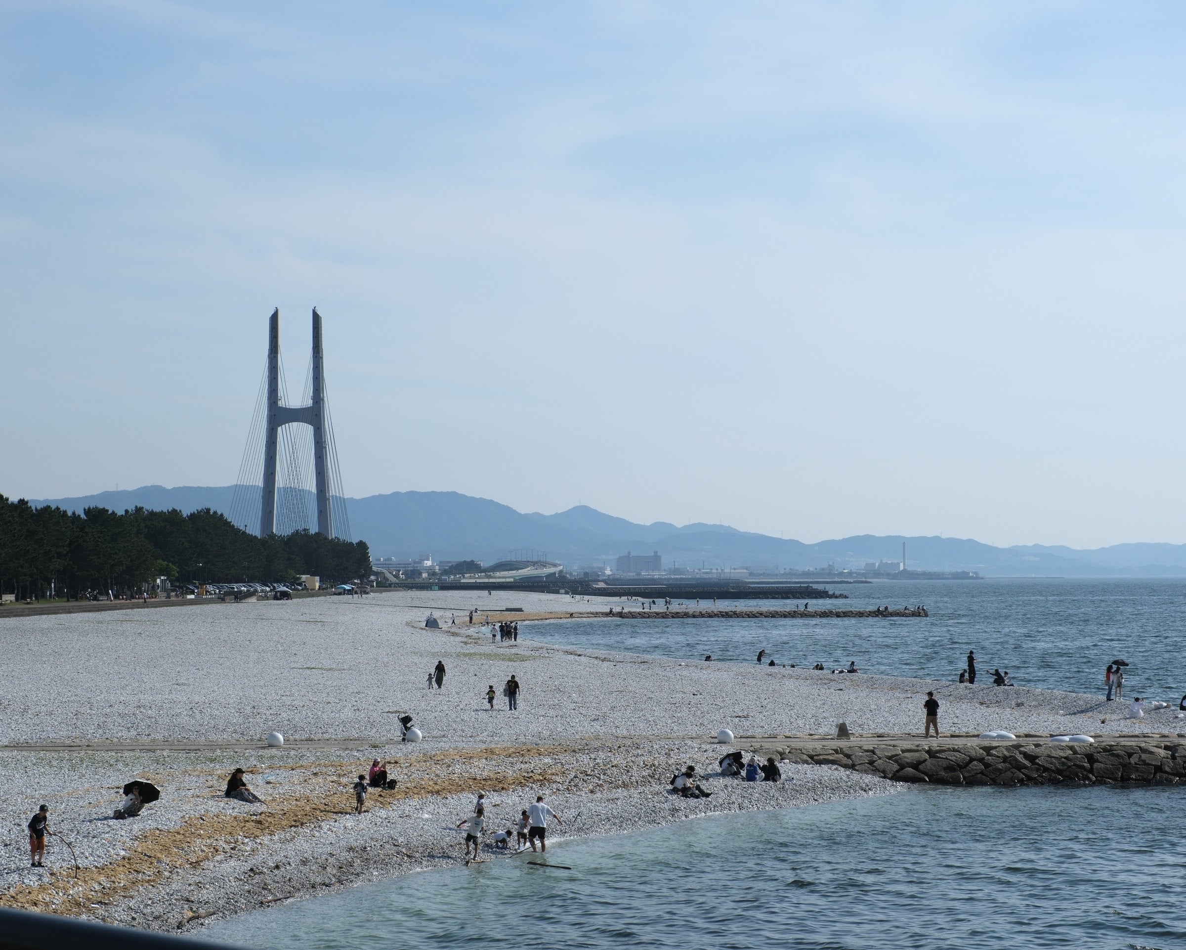 Pebble beach and bridge, Japan